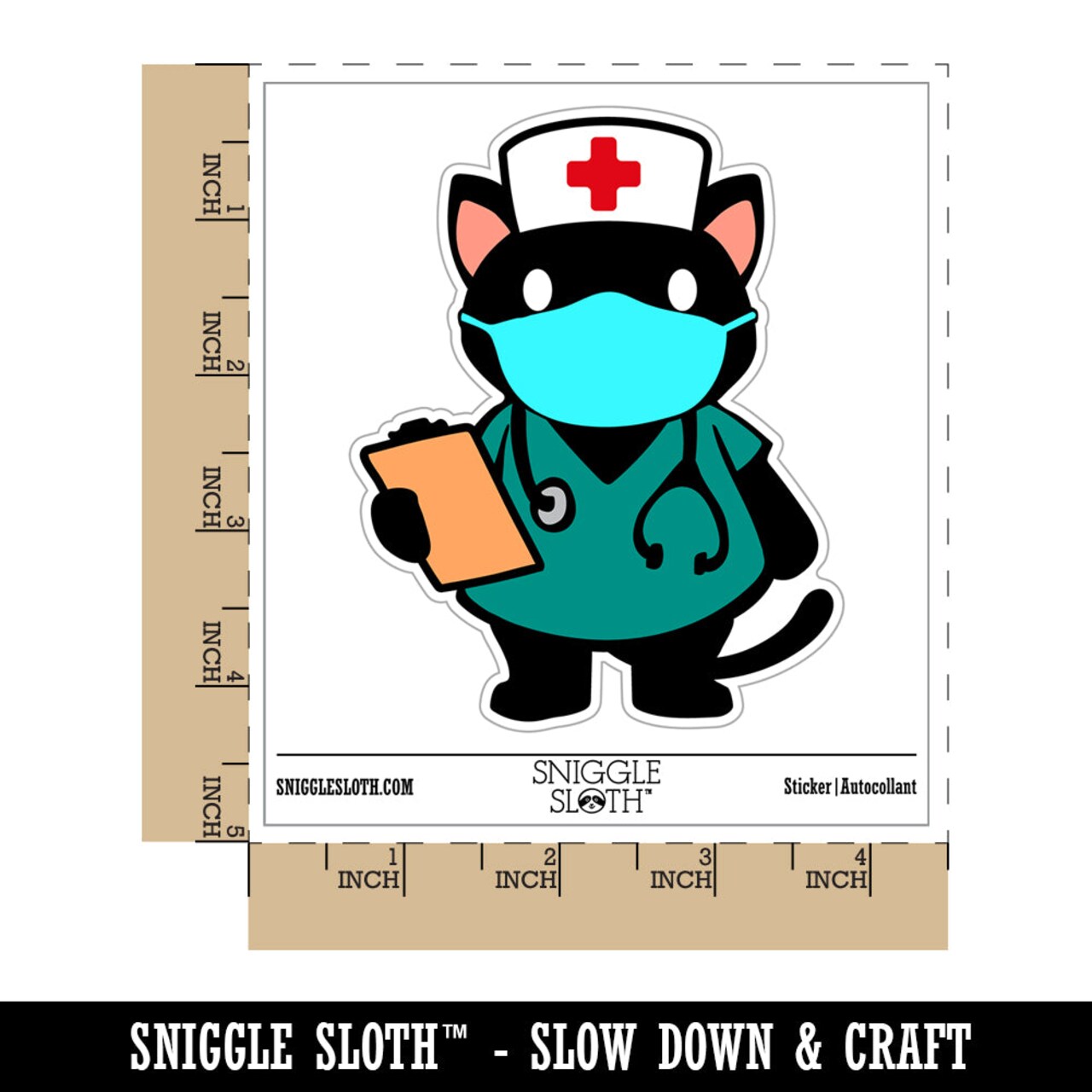 Serious Nurse Doctor Cat with Stethoscope Waterproof Vinyl Phone Tablet Laptop Water Bottle Sticker Set - 5 Pack
